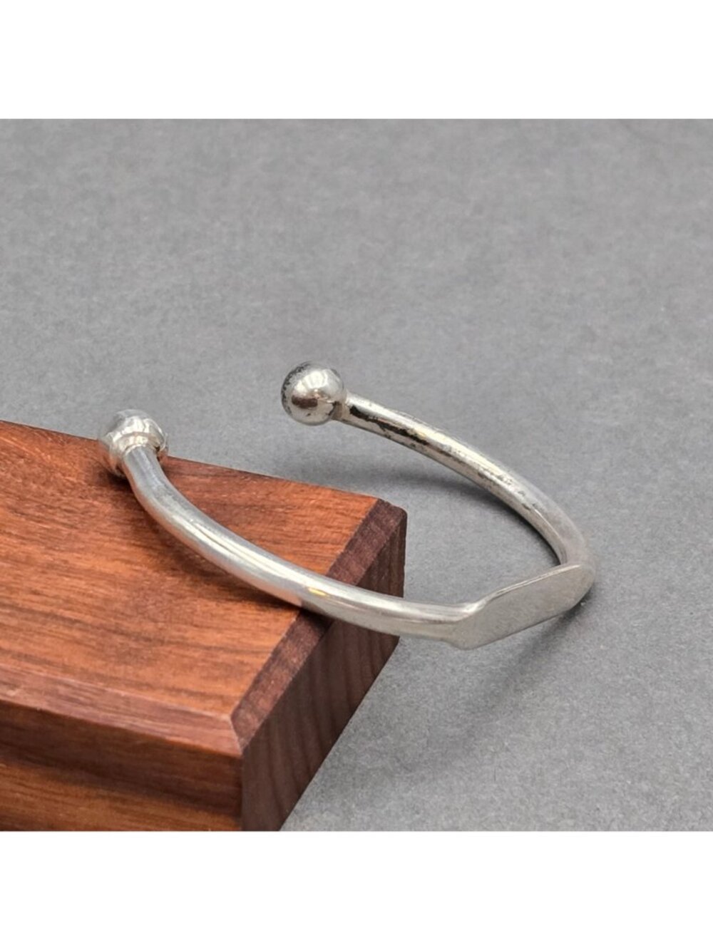Vintage 800 Silver Cuff Bracelet 6.75" Engravable ID Plate Ball Tip Minimalist - Picture 6 of 14